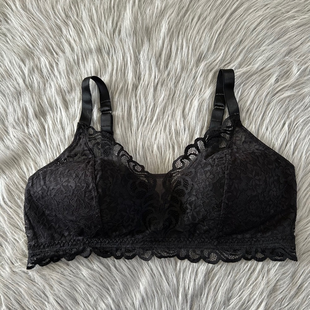 Bali Wireless Bralette Womens Size 2XL Black Floral Lace Lightly Lined Bra